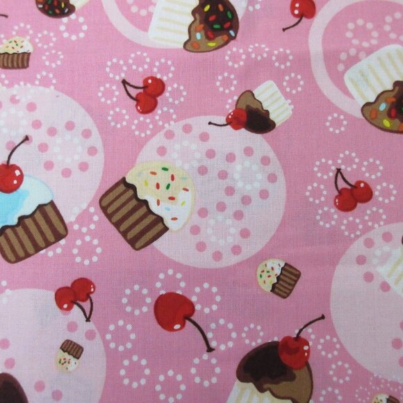 Fabric Cupcakes and Cherries 44" X 18" Robert Kaufman #8102 Screen Print Cotton - Picture 1 of 4